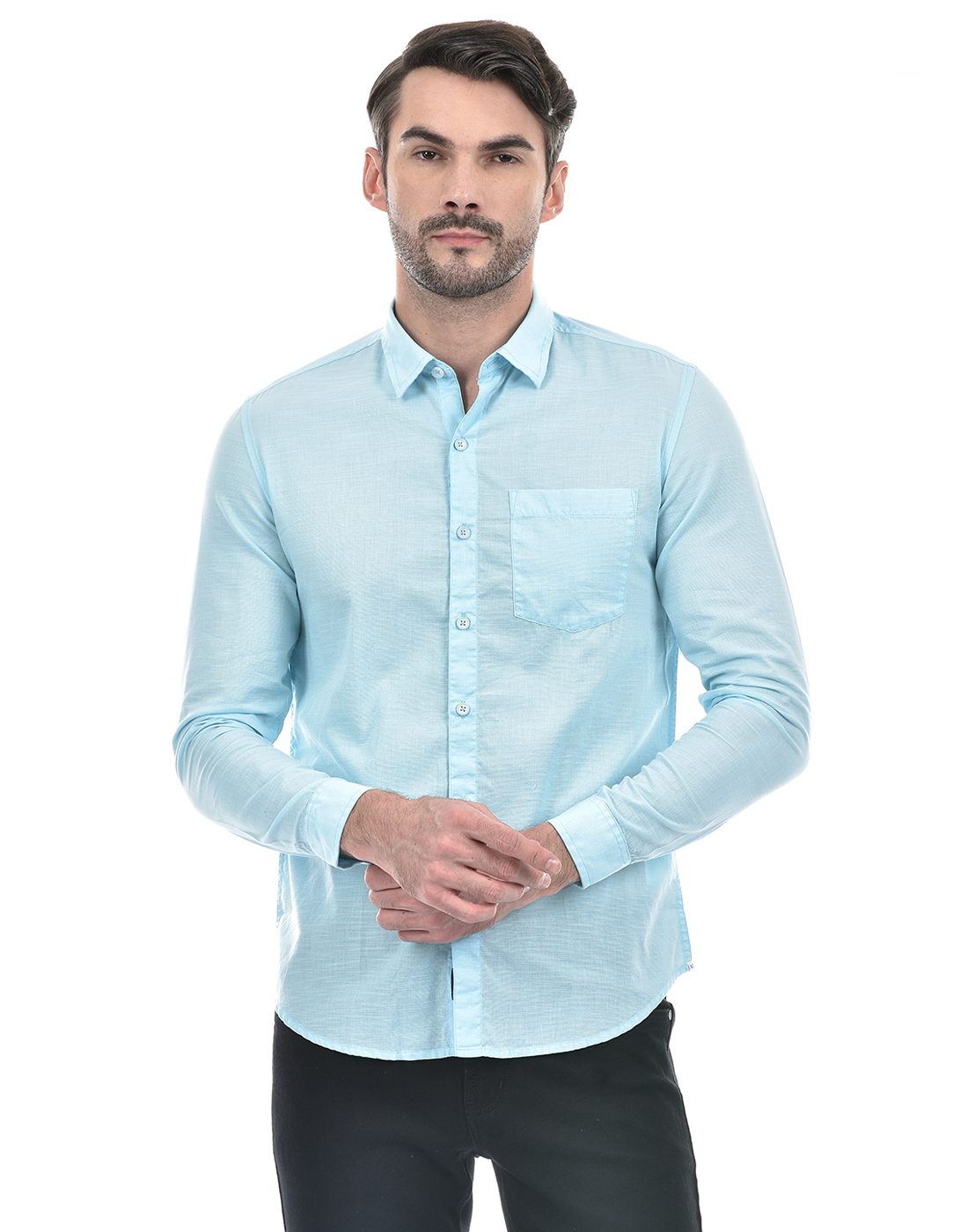 Numero Uno Men Solid Sky Blue Shirt